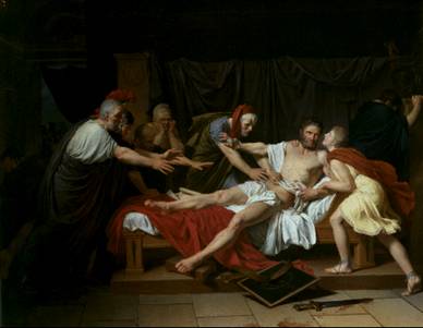 Suicide of  Cato the Younger, 46 BCE, painted in 1797 by Louis Andre Gabriel Bouchet (1759-1842) Location TBD