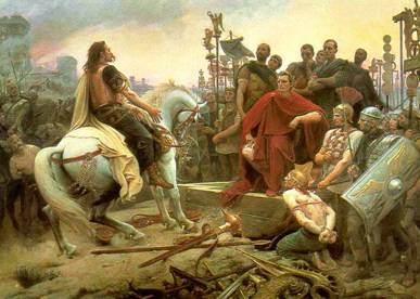 Vercingetorix Surrenders to Caesar, 52 BCE, painted in 1899 by Lionel Royer (1852-1926) Location TBD.
