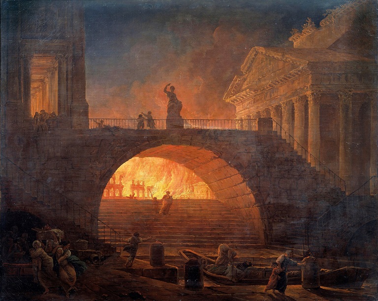 Great Fire of Rome, 64 CE, July 18 (Hubert Robert) (1733-1808) 	Musee des Beaux-Arts Andre Malraux, Le Havre, 