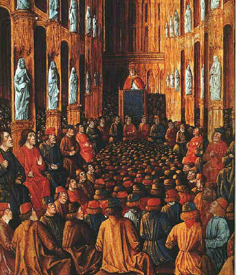 Pope Urban II at the Council of Clermont, 1095 CE, November 18-28 (Jean Colombe)(Sebastian Mamerot)  from Passages d