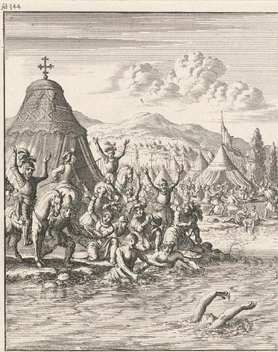 Emperor Frederick Barbarossa drowns in the Selef, 1190, June 10 (Jan Luyken) (1648-1712) Rijksmuseum, Amsterdam, RP-P-1896-A-19368-421	