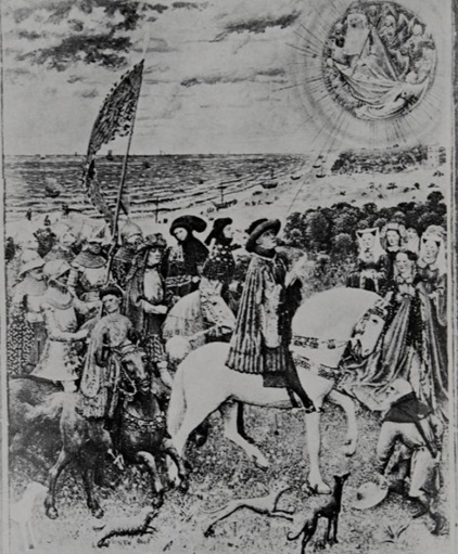 William VI, Count of Holland returns from London Grand Tournament, 1390 October   (Heures de Turin-Milan, ca. 1420)