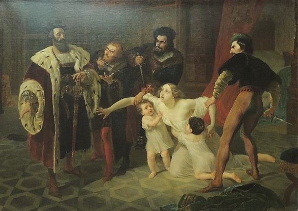 Murder of Ines de Castro, lover of Pedro I of Portugal, 1355,  January 7 (Karl Bryullov) (1799-1852)