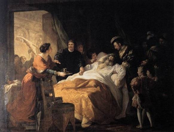 The passing of Leonardo da Vinci, 2 May 1519 (Francois Guillaume Menageot) (1744-1816) Château Royal d