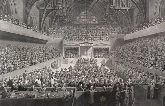 The Trial of Warren Hastings begins, 1788, February 13 (Edward Dayes / Robert Pollard) 