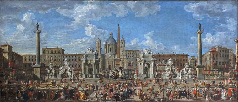 Fireworks preparations in Piazza Navona, 1729, September 4th (school of Giovanni Paolo Panini) Musée du Louvre, Paris,   	 INV 415 02