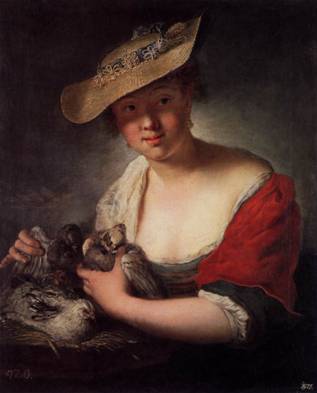 A Girl with Pigeons, 1728  (Antoine Pesne) (1683-1757) Staatliche Kunstsammlungen, Dresden    Gemäldegalerie 