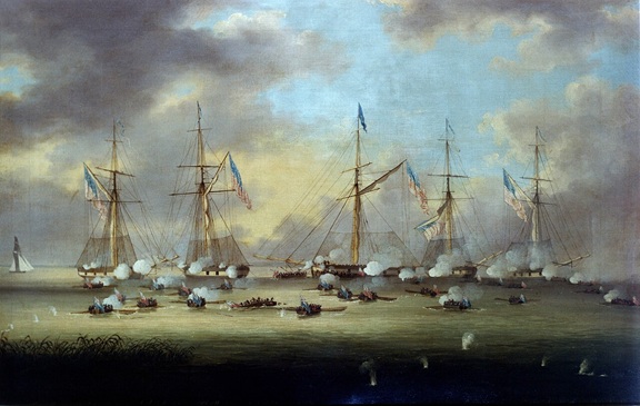 Battle of Lake Borgne, 1814, December 14 (Thomas L. Hornbrook) (fl. 1836-1844) National Maritime Museum, Greenwich, London, BHC0612