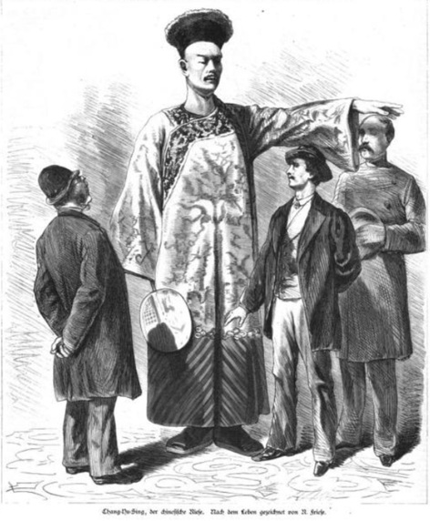 Chang-Yu-Sing, the Chinese giant, in Berlin at the Passage-Panoptikum, 1878, October (Richard Friese) (1854-1918) from Illustrirte Zeitung