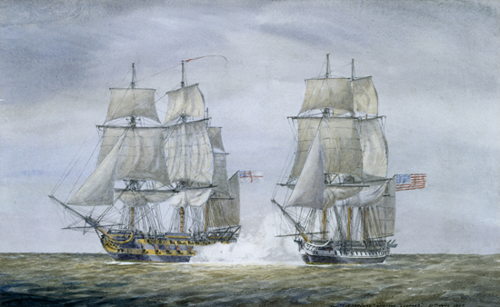 The Chesapeake-Leopold Affair - British ship fires on American frigate killing four, June 22, 1807  (Unknown Artist) 