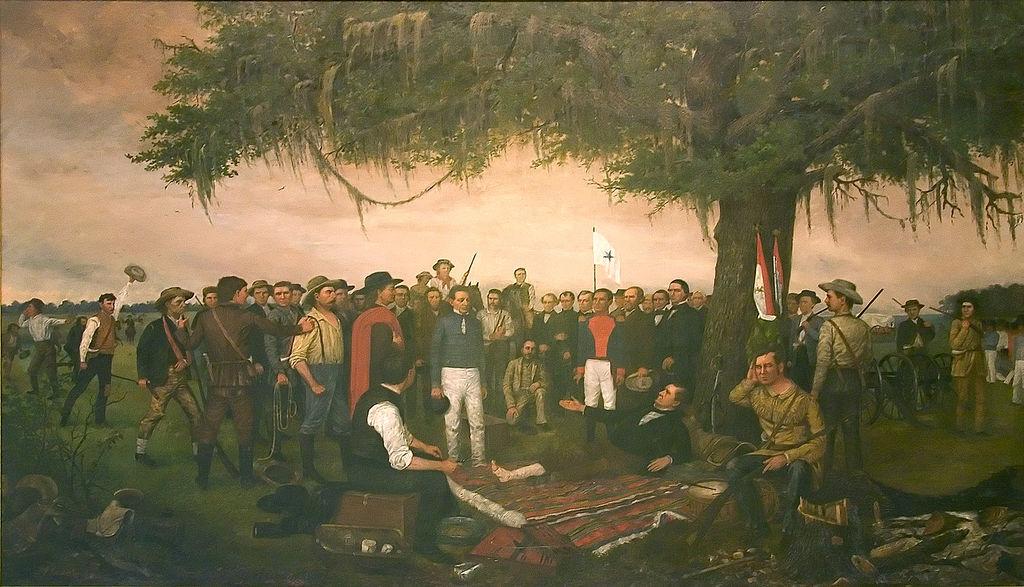 Surrender of Santa Anna to Sam Houston after Battle of San Jacinto, April 21st, 1836 (William Henry Huddle) (1847-1892) 