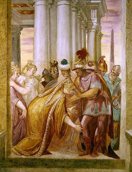 Sophonisba requesting help from Massinissa, 203 BCE, by Giambattista Zelotti (1526-1578) Villa Caldogno-Nordera