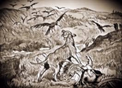 Death of Lysimachus - dog friend protects him after the Battle of Corupedium, 281 BCE (from Hutchinson