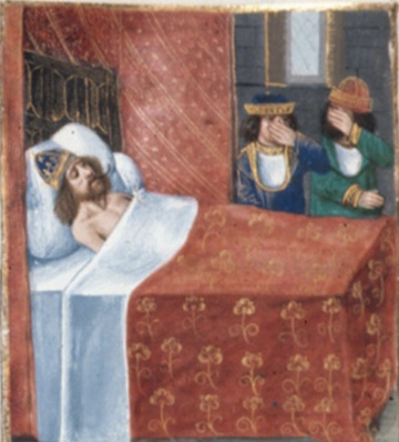 Death of Galerius Maximianus, 311 CE, May     (British Library, London, Royal MS 14 EV  f.413v)