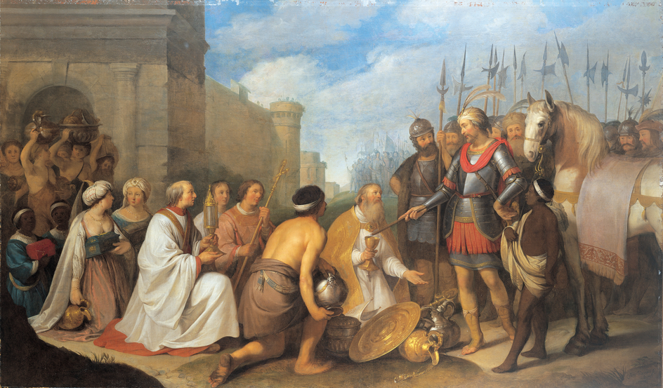 Pope Leo meets Attila the Hun in Mantua, 452 C.E., painted by Hendrick Bloemaert (1601-1672) Chiswick House, London