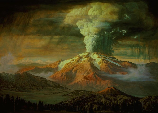 Eruption of Mount Mazama, Crater Lake, Oregon), ca. 5732 BCE (reconstruction:  Paul Rockwood)