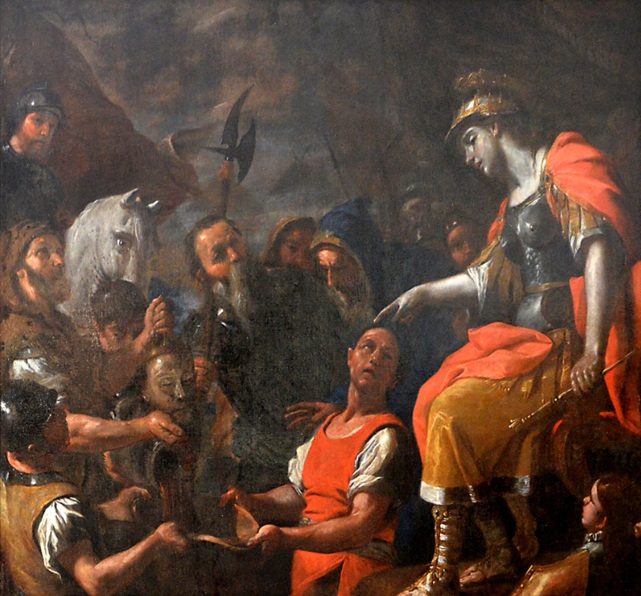 Death of Cyrus the Great - Queen Tomrys and the Massegetae victorious over the Persians in region of Amu and Syr Darya, 530 BCE, December 4 (Mattia Preti) (1613-1699) Musée du Louvre, Paris, RF 1954 19 