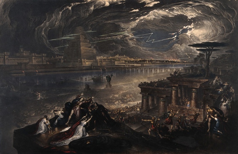Battle of Opis, Cyrus defeats Nabodinus, fall of the Neo-Babylonian Empire, 539 BCE (John Martin) (1789-1854) Wellcome Collection, London, 20811i 