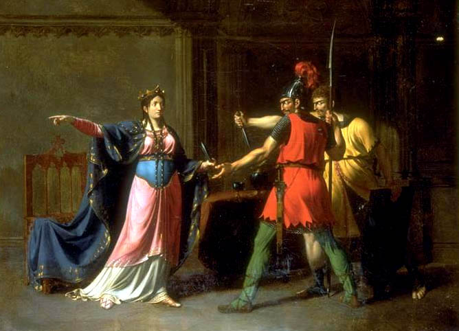 Fredegund arms the murderers of Sigisimund I, 575, by Emmanuel Herman Joseph Wallet (1771-1855)