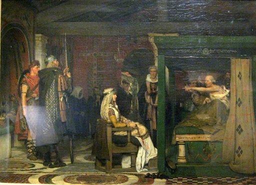 Fredegund is condemned by dying Praetextatus, Bishop of Rouen  (Lawrence Alma Tadema)