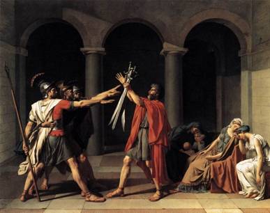 Oath of the Horatii, 670 BCE, painted  by Jacques Louis David (1748-1825) in 1784,  Musée du Louvre.