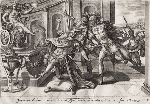 Sennacherib murdered by his sons Arda-Mulissu and Nabu-shar-usur, 681 BCE (Maarten de Vos) (1532-1603)