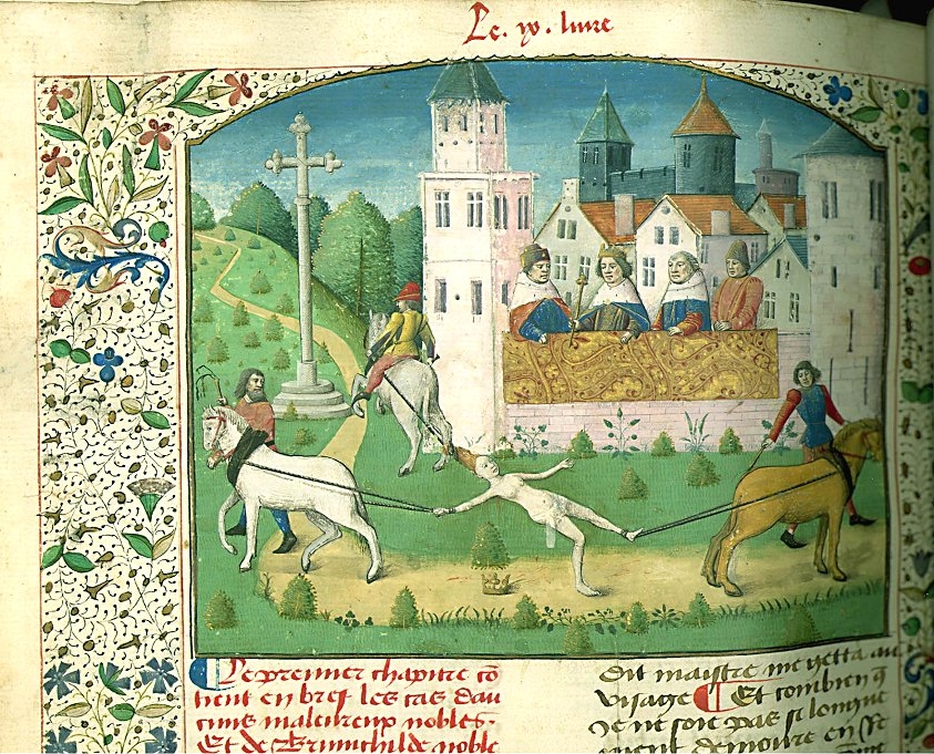 The Execution of Brunhilda of Austrasia, in De casibus, Samuel H. Kress Collection.