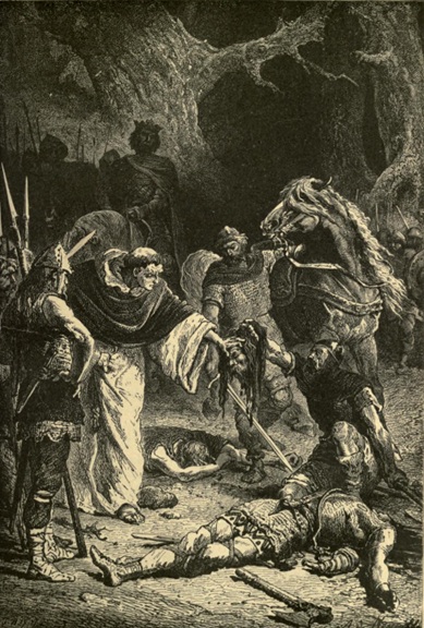 Louis the Pious defeats Morvan, Breton ruler - emissary Ditmar recognizes his head in the aftermath, 818 (from A popular history of France, from the earliest times, Guizot)