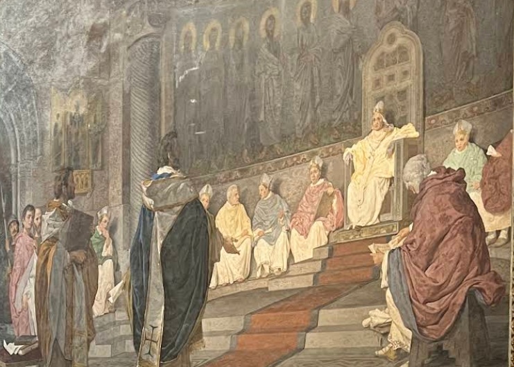 Saints Cyril and Methodius before Pope Adrian II, 867 CE (Salvatore Nobili) (1865–1919) Basilica of San Clemente, Rome