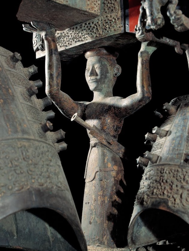 Chimes of Zeng Hou Yi, 433 BCE, figure detail (Leigudun Tomb (No.1 ), Suizhou) Hubei Provincial Museum, Wuhan