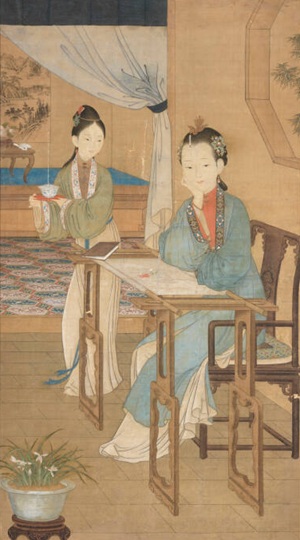 A Lady Embroidering with Attendant, ca. 1725 (Unknown Artist) Nelson Atkins Museum, Kansas City, MO, Inv. 53-84