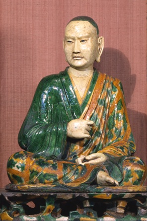 Luohan, ca. 1000 CE, found in cave near Yizhou, Yixian, Hebei (Liao Dynasty - Jin Dynasty) Penn Museum, Philadelphia, C66A