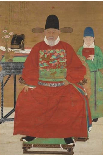 A Mandarin with attendant, 1465 (signed Hua Cheng - Ming Dynasty) dated yiyou year of Emperor Chenghua