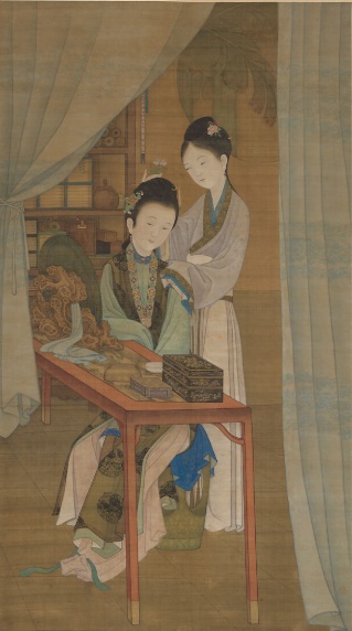 Two Women, ca. 1725 (attributed to Leng Mei) (fl. 1677-1742) The Metropolitan Museum of Art, New York, NY, 2024.180, 清 冷枚 簪花仕女圖 軸