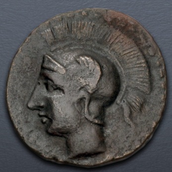 Athena,  ca. 420-405 BCE  (Sicily - Kamarina -   AE Tetras or Trionkion)