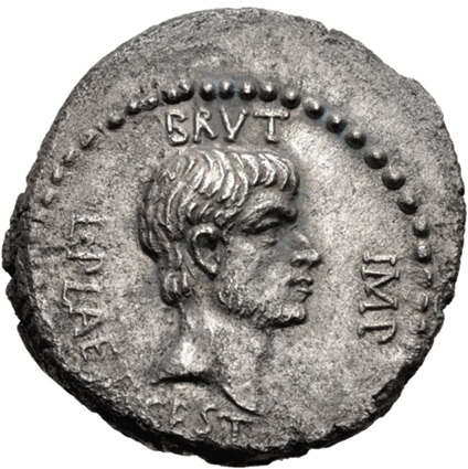Brutus,  42 BCE,  late summer - early-autumn  (traveling military mint - AR Denarius)