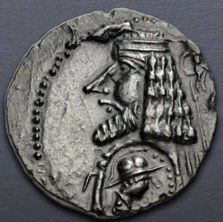 Indo-Parthian, 1 BCE (Margiana or Sogdiana mint - AR Drachm - Phraates IV countermark)