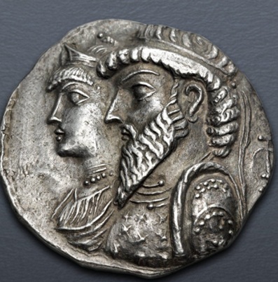 Kamnaskires III with Anzaze, 82-72 BCE  (Seleukeia on the Hedyphon mint - AR Tetradrachm)