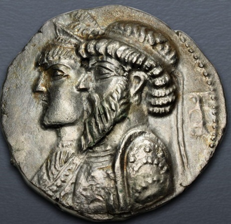 Kamnaskires III with Anzaze, 87-77 BCE  (Elymais - Seleukeia on Hedyphon mint - AR Tetradrachm)