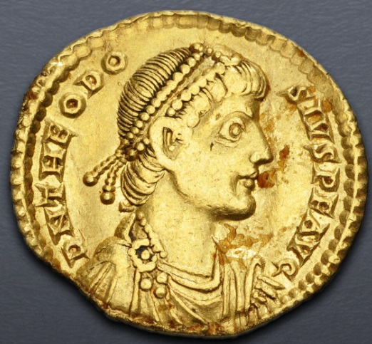 Theodosius I, 381 CE   (Aquileia mint - AV Solidus)