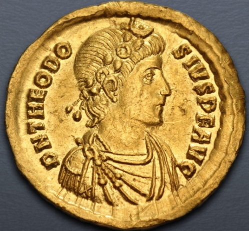 Theodosius I, 388-392 CE (Constantinople mint - 3rd officina - Gold Solidus)